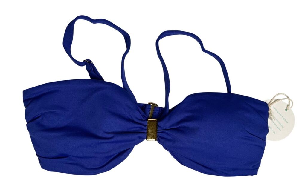 Rise by Zara McDermott NWT Blue Bikini Top Gold Hardware L Luxury Resort New Top